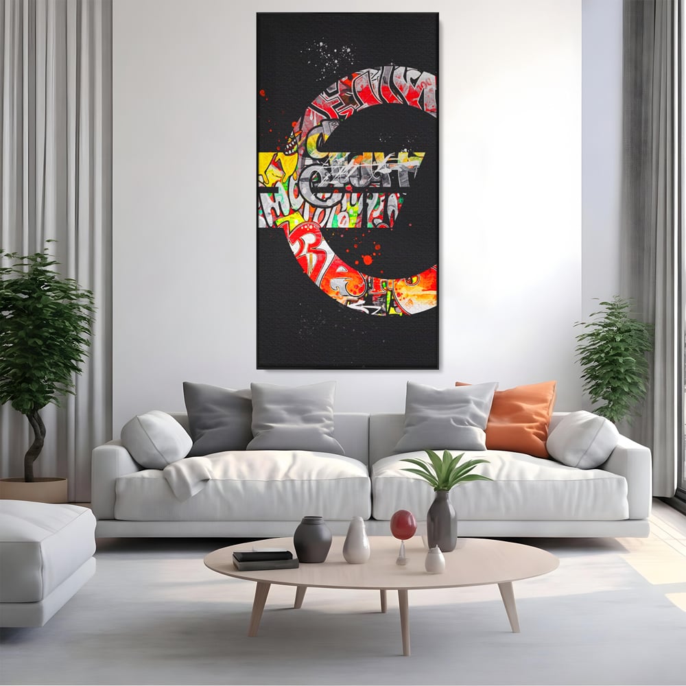 Tablou Canvas Premium LuxCanva® A1206, The Euro Sign , Decorativ, Birou, Graffiti Euro, Bani, Living, Culori Vibrante