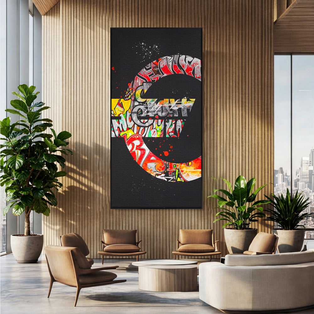 Tablou Canvas Premium LuxCanva® A1206, The Euro Sign , Decorativ, Birou, Graffiti Euro, Bani, Living, Culori Vibrante