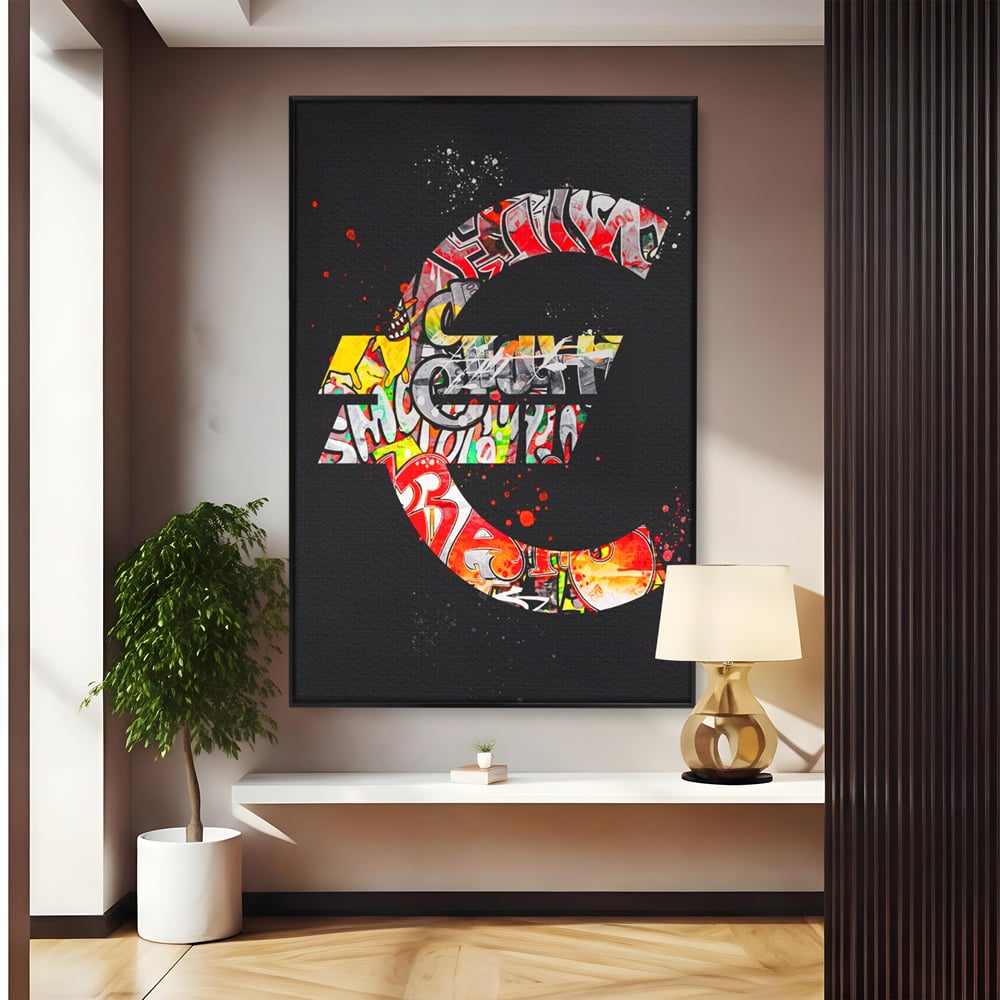 Tablou Canvas Premium LuxCanva® A1206, The Euro Sign , Decorativ, Birou, Graffiti Euro, Bani, Living, Culori Vibrante
