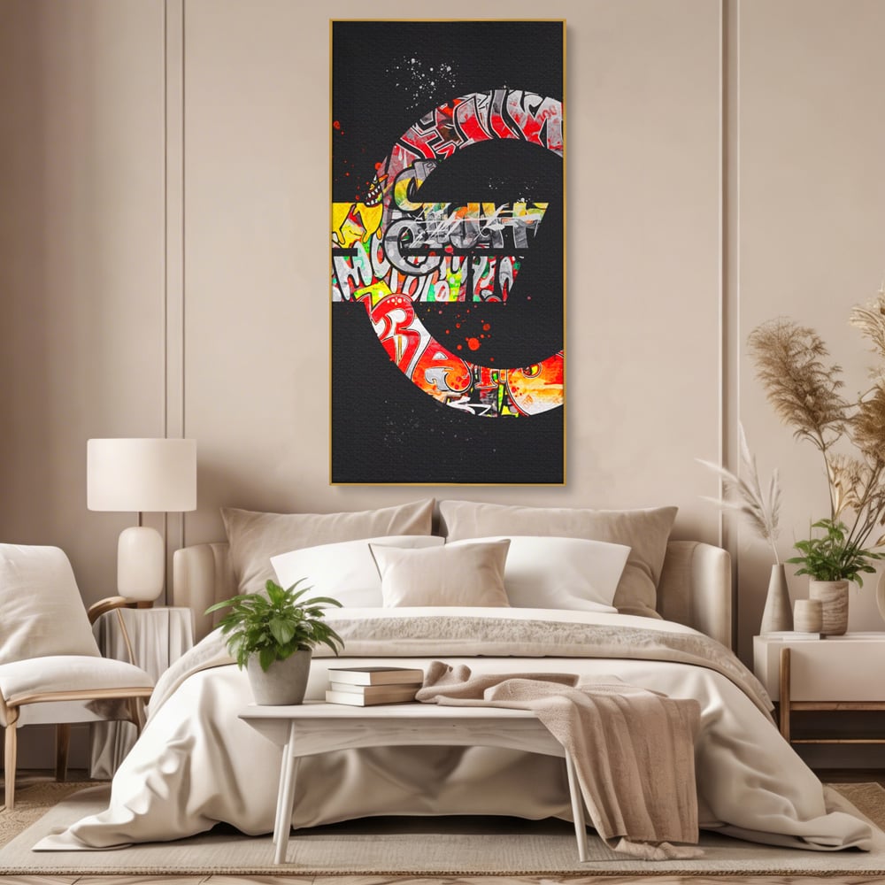 Tablou Canvas Premium LuxCanva® A1206, The Euro Sign , Decorativ, Birou, Graffiti Euro, Bani, Living, Culori Vibrante