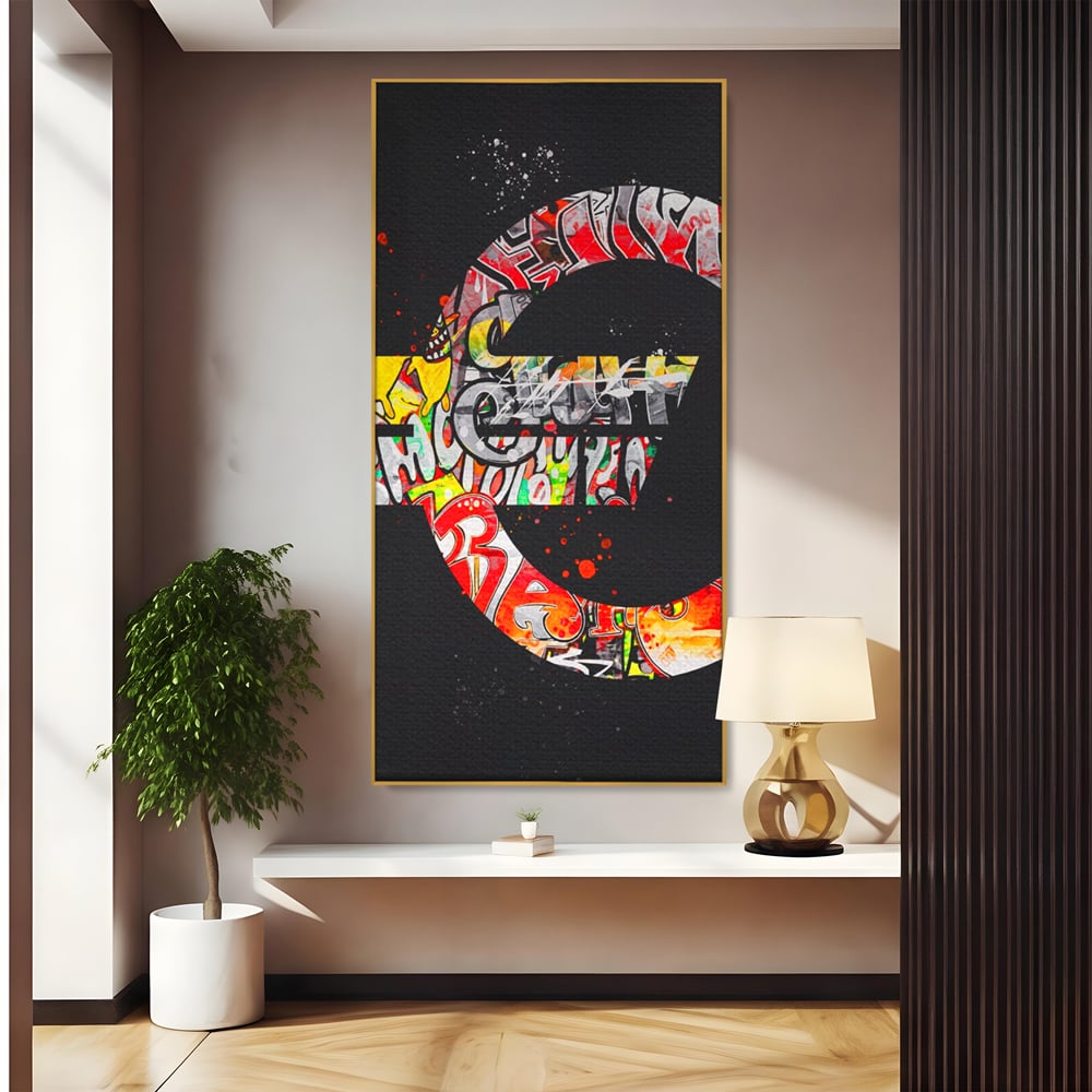 Tablou Canvas Premium LuxCanva® A1206, The Euro Sign , Decorativ, Birou, Graffiti Euro, Bani, Living, Culori Vibrante