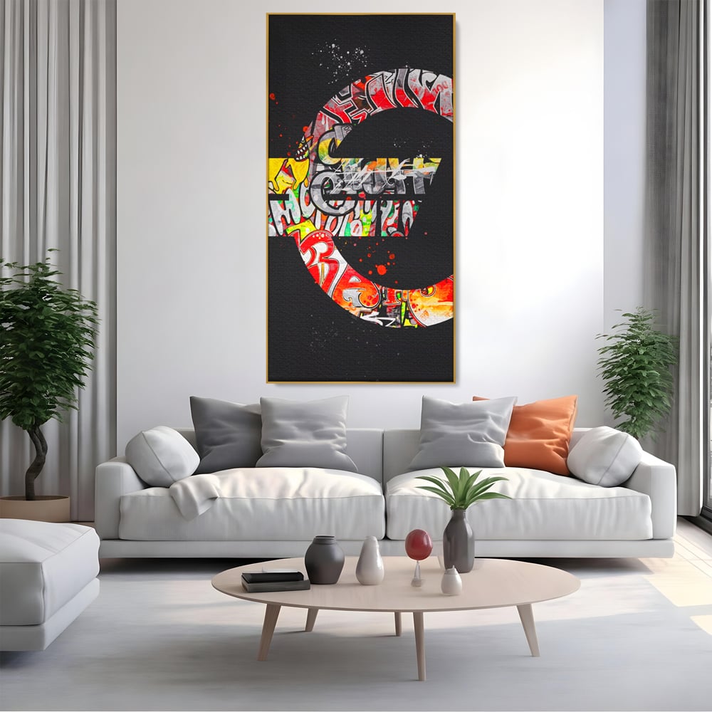 Tablou Canvas Premium LuxCanva® A1206, The Euro Sign , Decorativ, Birou, Graffiti Euro, Bani, Living, Culori Vibrante