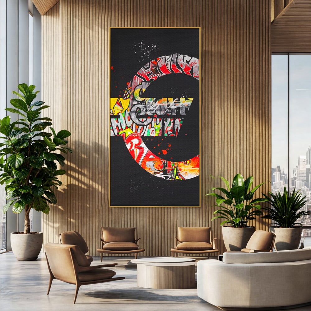 Tablou Canvas Premium LuxCanva® A1206, The Euro Sign , Decorativ, Birou, Graffiti Euro, Bani, Living, Culori Vibrante
