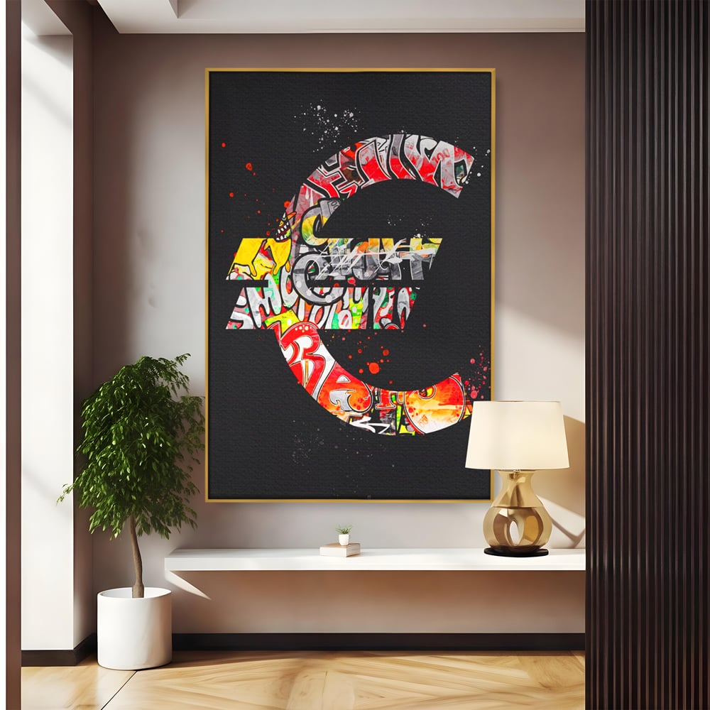 Tablou Canvas Premium LuxCanva® A1206, The Euro Sign , Decorativ, Birou, Graffiti Euro, Bani, Living, Culori Vibrante