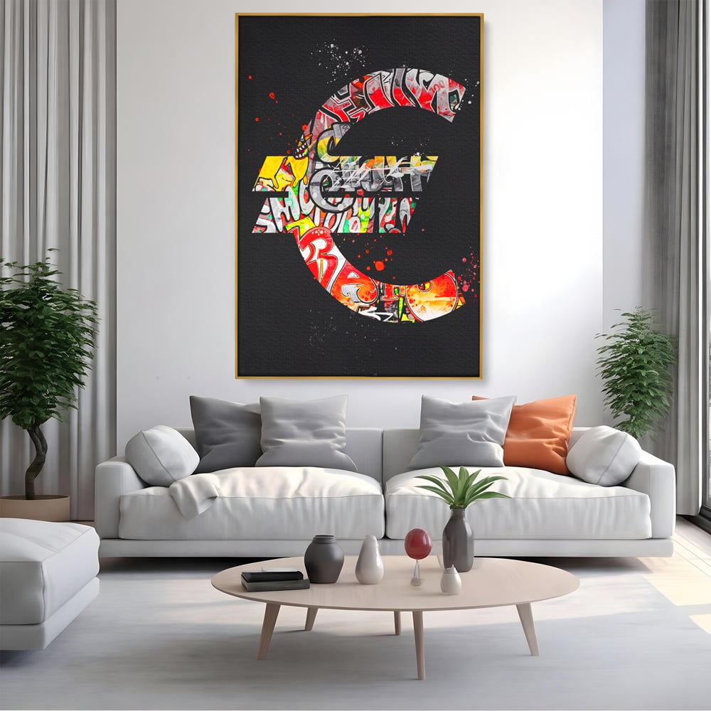 Tablou Canvas Premium LuxCanva® A1206, The Euro Sign , Decorativ, Birou, Graffiti Euro, Bani, Living, Culori Vibrante