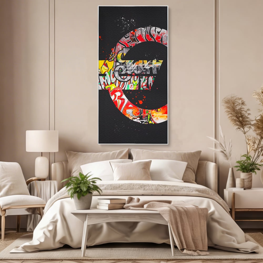 Tablou Canvas Premium LuxCanva® A1206, The Euro Sign , Decorativ, Birou, Graffiti Euro, Bani, Living, Culori Vibrante