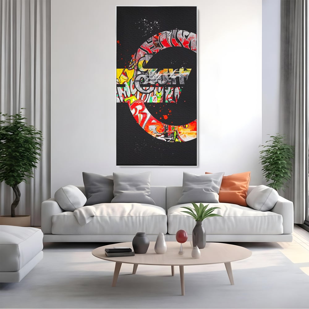 Tablou Canvas Premium LuxCanva® A1206, The Euro Sign , Decorativ, Birou, Graffiti Euro, Bani, Living, Culori Vibrante