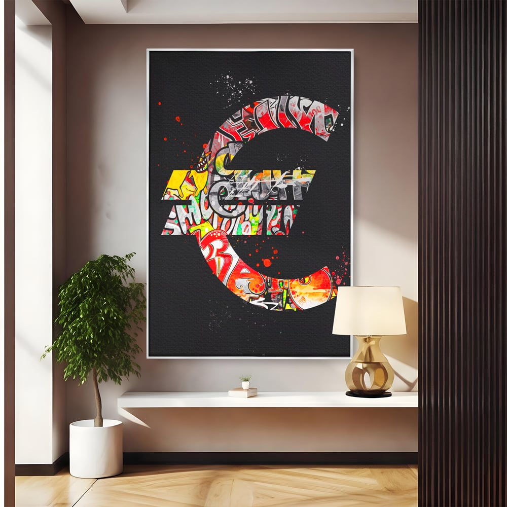 Tablou Canvas Premium LuxCanva® A1206, The Euro Sign , Decorativ, Birou, Graffiti Euro, Bani, Living, Culori Vibrante