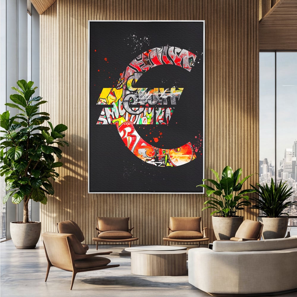 Tablou Canvas Premium LuxCanva® A1206, The Euro Sign , Decorativ, Birou, Graffiti Euro, Bani, Living, Culori Vibrante