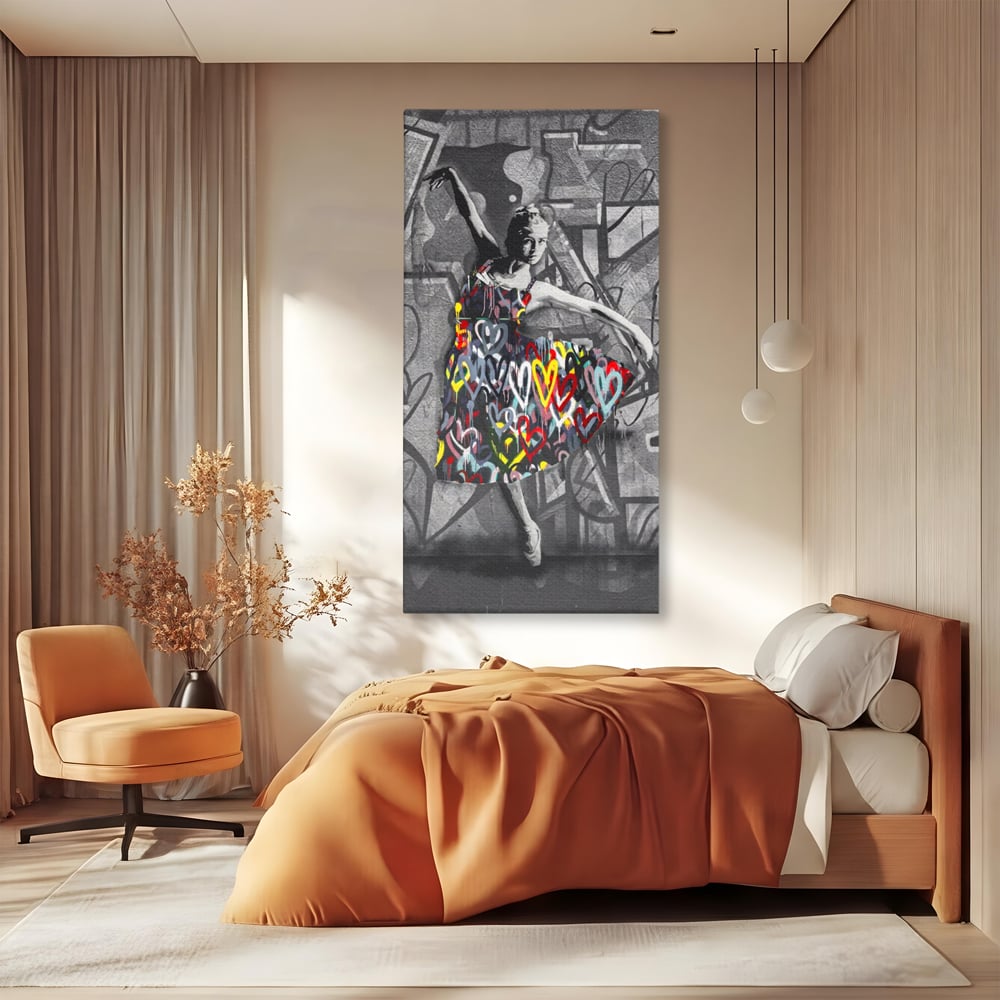 Tablou Canvas Premium LuxCanva® A1208, Colorful Ballerina , Decorativ, Dormitor, Balerina, Inimi Colorate, Dressing, Culori Vibrante