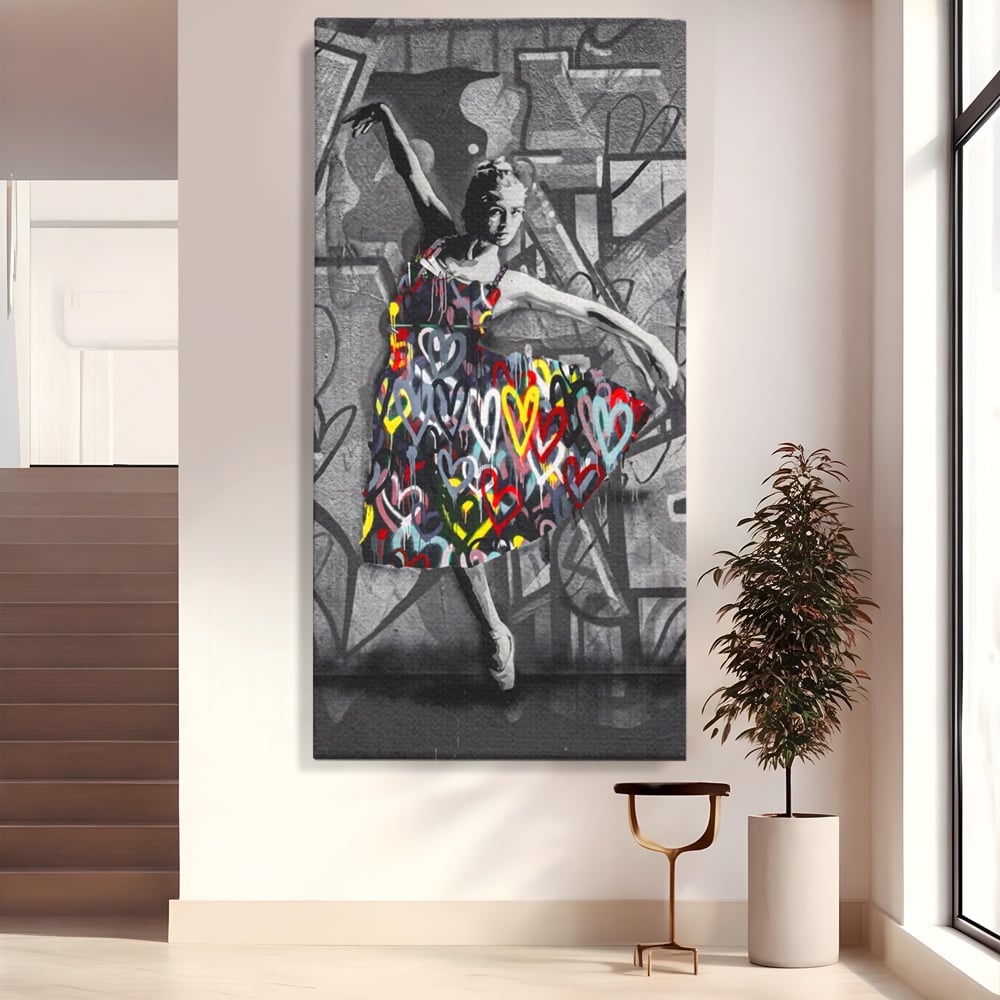Tablou Canvas Premium LuxCanva® A1208, Colorful Ballerina , Decorativ, Dormitor, Balerina, Inimi Colorate, Dressing, Culori Vibrante