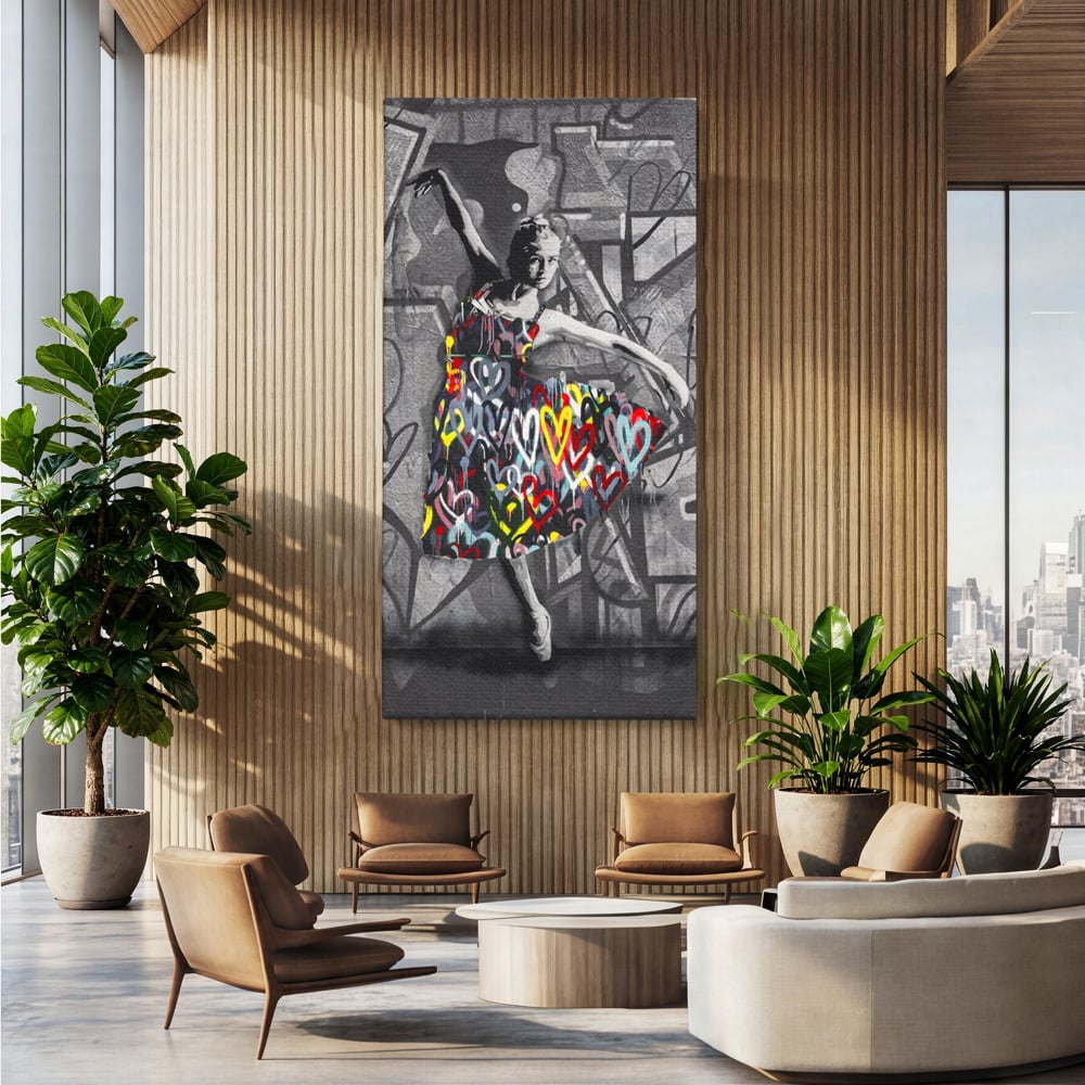 Tablou Canvas Premium LuxCanva® A1208, Colorful Ballerina , Decorativ, Dormitor, Balerina, Inimi Colorate, Dressing, Culori Vibrante
