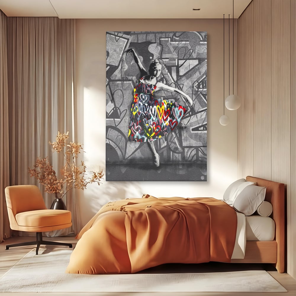 Tablou Canvas Premium LuxCanva® A1208, Colorful Ballerina , Decorativ, Dormitor, Balerina, Inimi Colorate, Dressing, Culori Vibrante