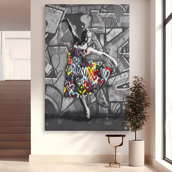 Tablou Canvas Premium LuxCanva® A1208, Colorful Ballerina , Decorativ, Dormitor, Balerina, Inimi Colorate, Dressing, Culori Vibrante
