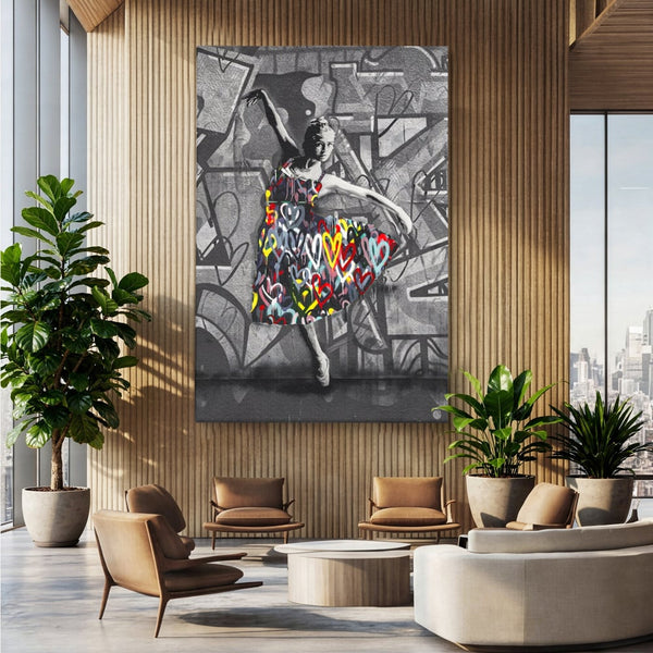 Tablou Canvas Premium LuxCanva® A1208, Colorful Ballerina , Decorativ, Dormitor, Balerina, Inimi Colorate, Dressing, Culori Vibrante