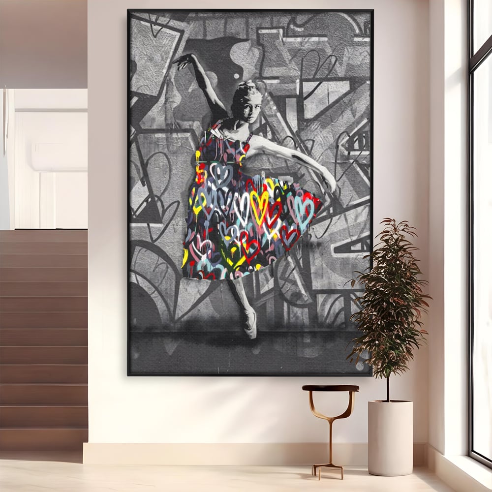 Tablou Canvas Premium LuxCanva® A1208, Colorful Ballerina , Decorativ, Dormitor, Balerina, Inimi Colorate, Dressing, Culori Vibrante