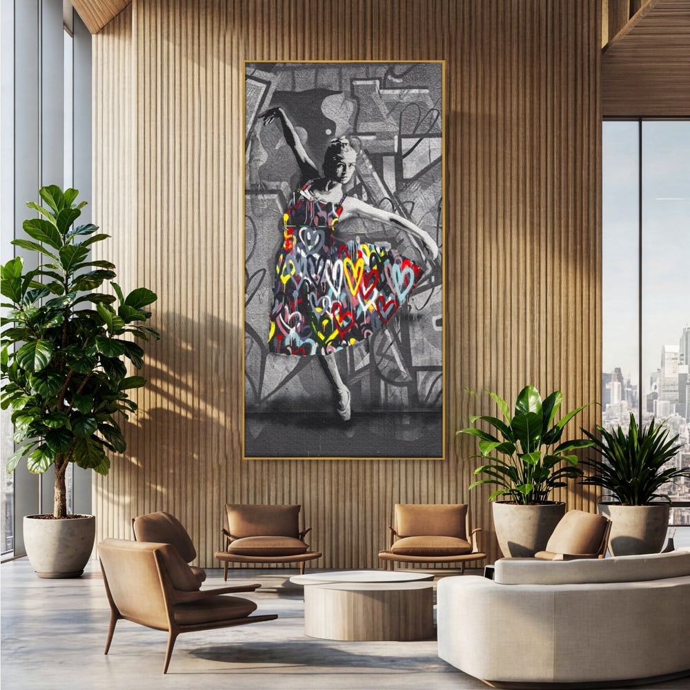 Tablou Canvas Premium LuxCanva® A1208, Colorful Ballerina , Decorativ, Dormitor, Balerina, Inimi Colorate, Dressing, Culori Vibrante