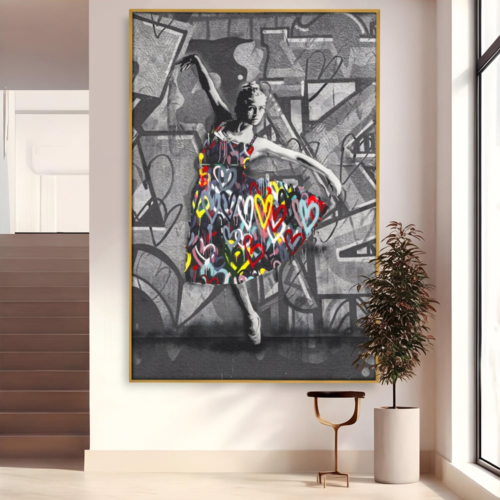 Tablou Canvas Premium LuxCanva® A1208, Colorful Ballerina , Decorativ, Dormitor, Balerina, Inimi Colorate, Dressing, Culori Vibrante