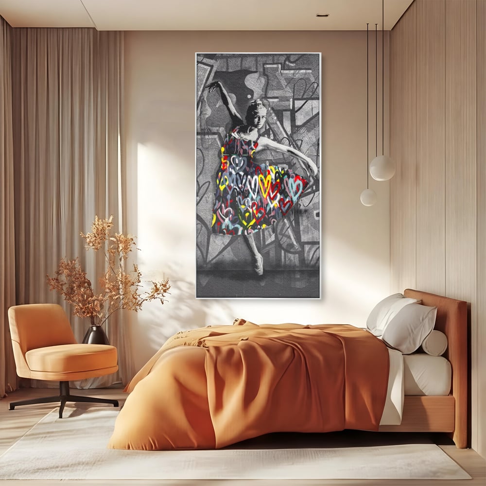 Tablou Canvas Premium LuxCanva® A1208, Colorful Ballerina , Decorativ, Dormitor, Balerina, Inimi Colorate, Dressing, Culori Vibrante