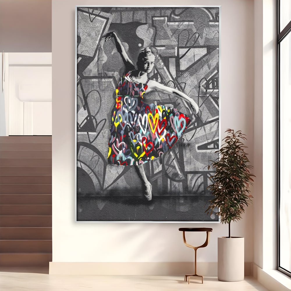 Tablou Canvas Premium LuxCanva® A1208, Colorful Ballerina , Decorativ, Dormitor, Balerina, Inimi Colorate, Dressing, Culori Vibrante