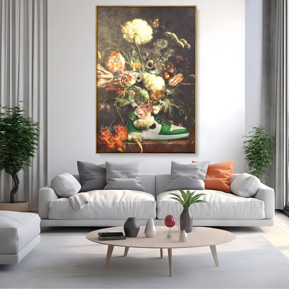 Tablou Canvas Premium, LuxCanva® A1209, Nike Shoes Flowers, Decorativ, Flori, Living, Jordan, Adidas, Dolar, Dormitor, Culori Vibrante