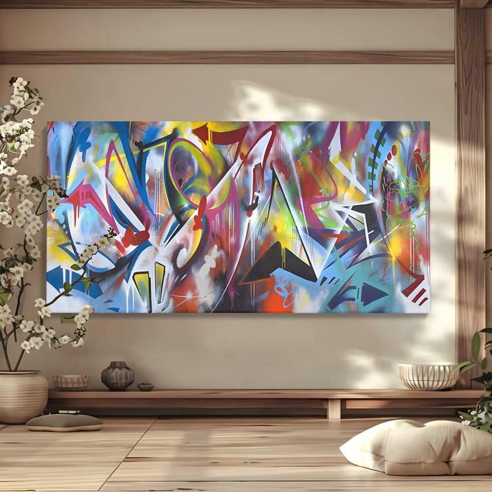 Tablou Canvas Premium LuxCanva® A1210, Graffiti Blue , Decorativ, Living, Arta Stradala, Colorat, Hol, Culori Vibrante