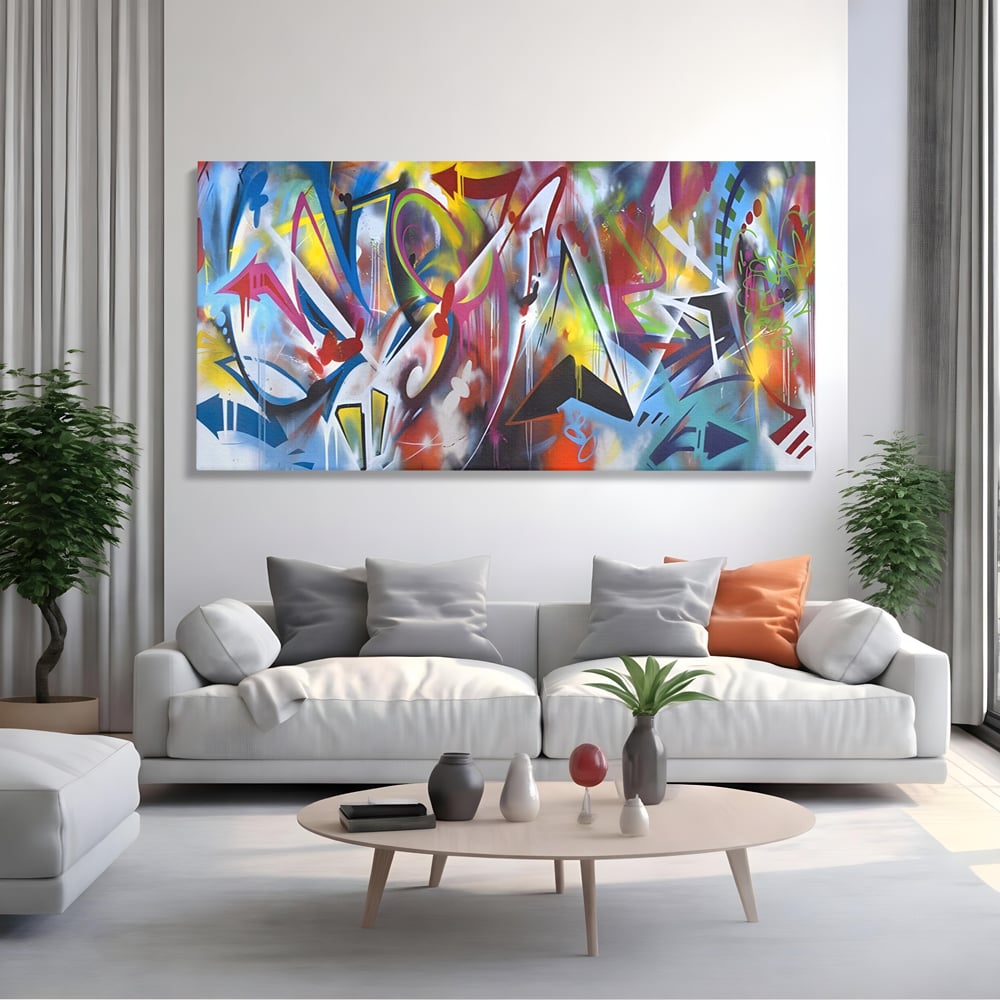 Tablou Canvas Premium LuxCanva® A1210, Graffiti Blue , Decorativ, Living, Arta Stradala, Colorat, Hol, Culori Vibrante