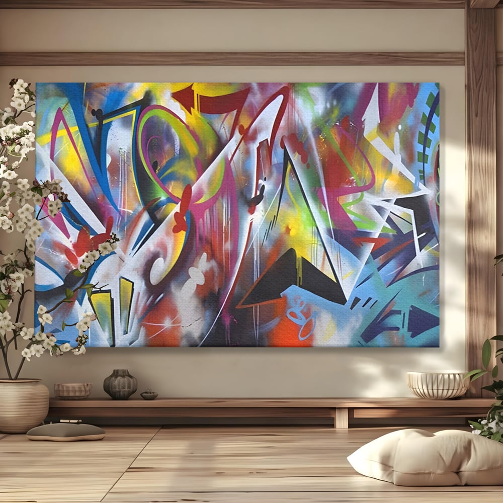 Tablou Canvas Premium LuxCanva® A1210, Graffiti Blue , Decorativ, Living, Arta Stradala, Colorat, Hol, Culori Vibrante