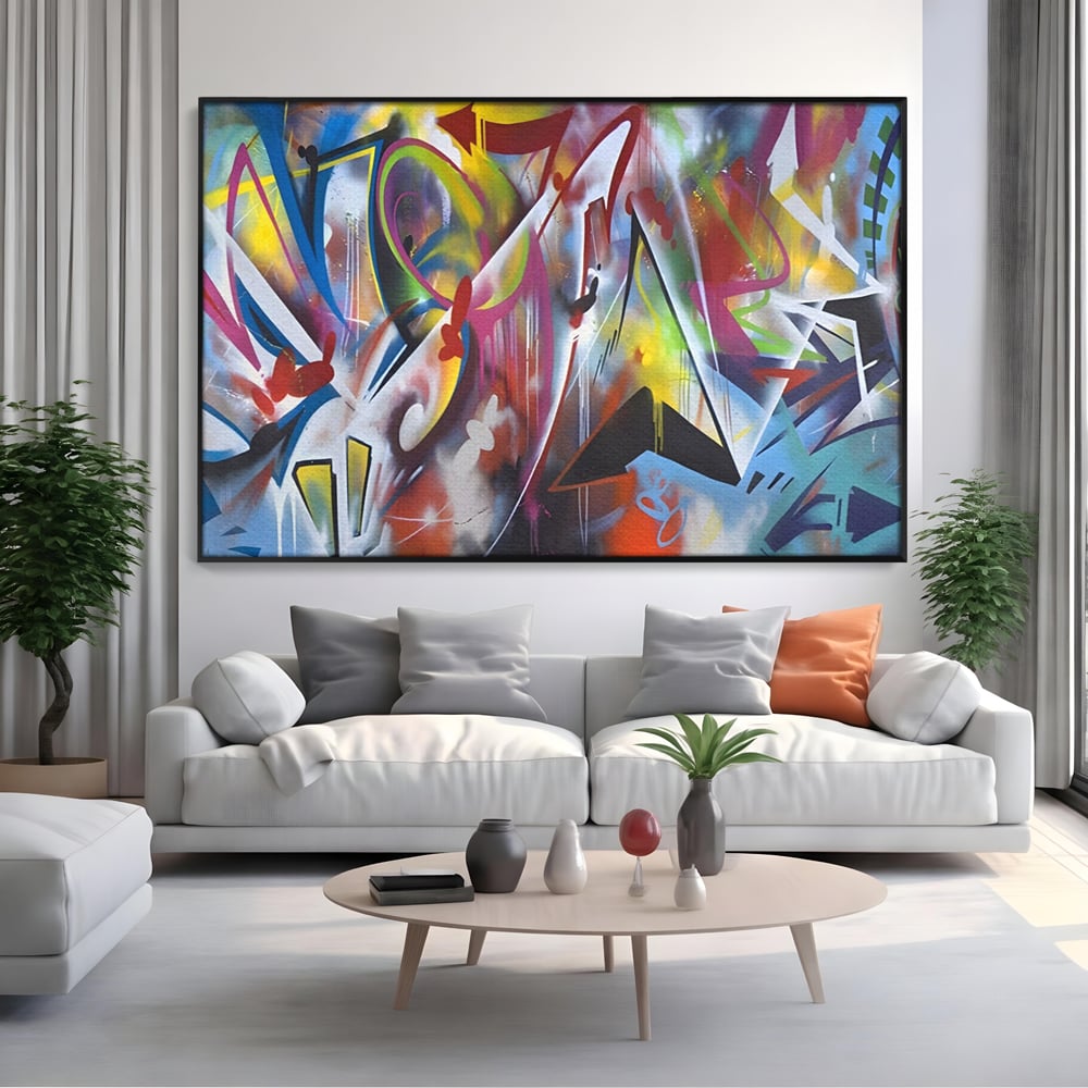 Tablou Canvas Premium LuxCanva® A1210, Graffiti Blue , Decorativ, Living, Arta Stradala, Colorat, Hol, Culori Vibrante