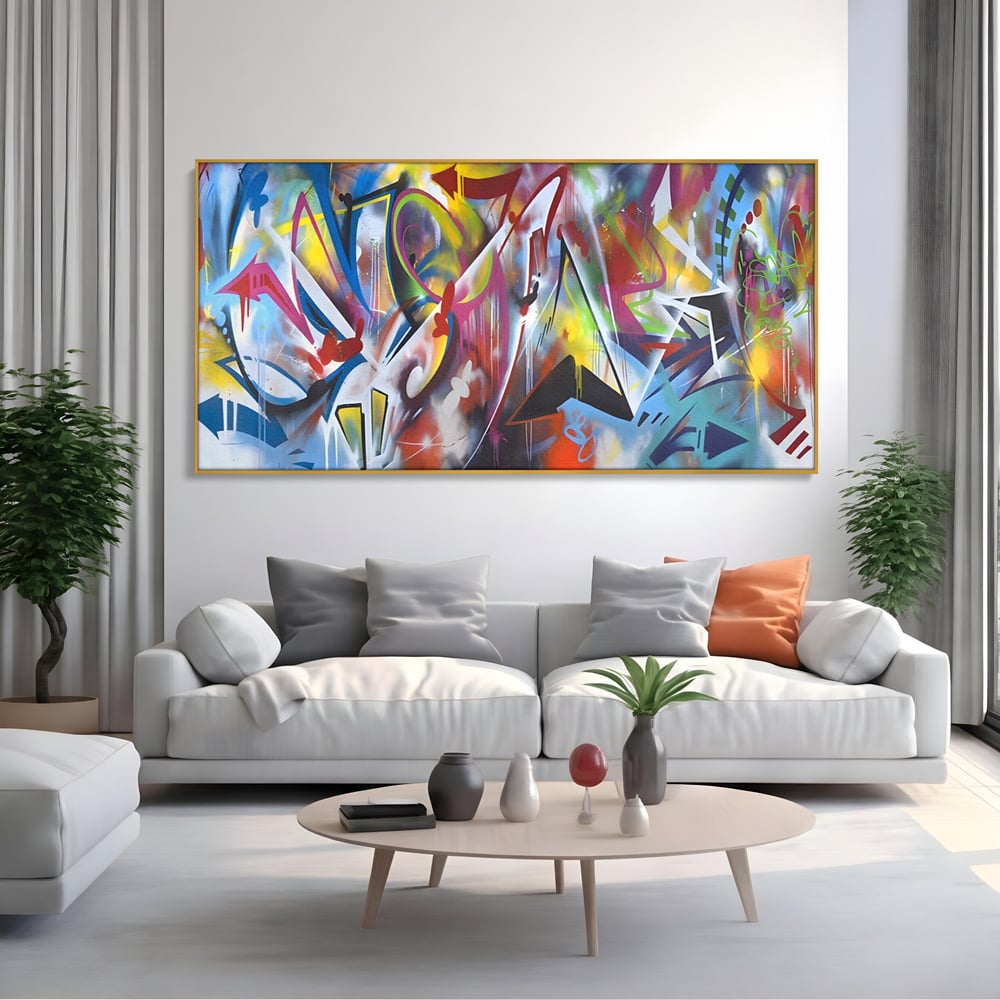 Tablou Canvas Premium LuxCanva® A1210, Graffiti Blue , Decorativ, Living, Arta Stradala, Colorat, Hol, Culori Vibrante
