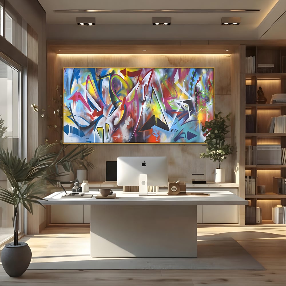 Tablou Canvas Premium LuxCanva® A1210, Graffiti Blue , Decorativ, Living, Arta Stradala, Colorat, Hol, Culori Vibrante