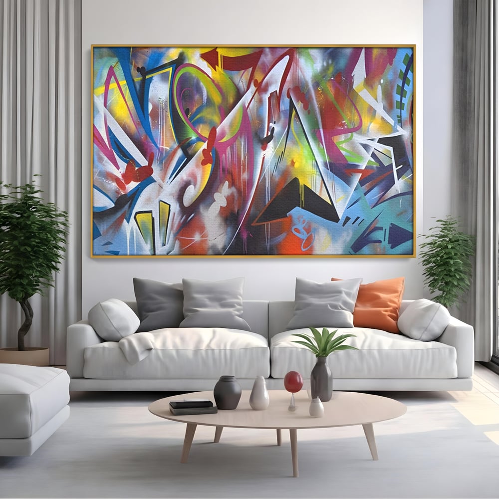 Tablou Canvas Premium LuxCanva® A1210, Graffiti Blue , Decorativ, Living, Arta Stradala, Colorat, Hol, Culori Vibrante
