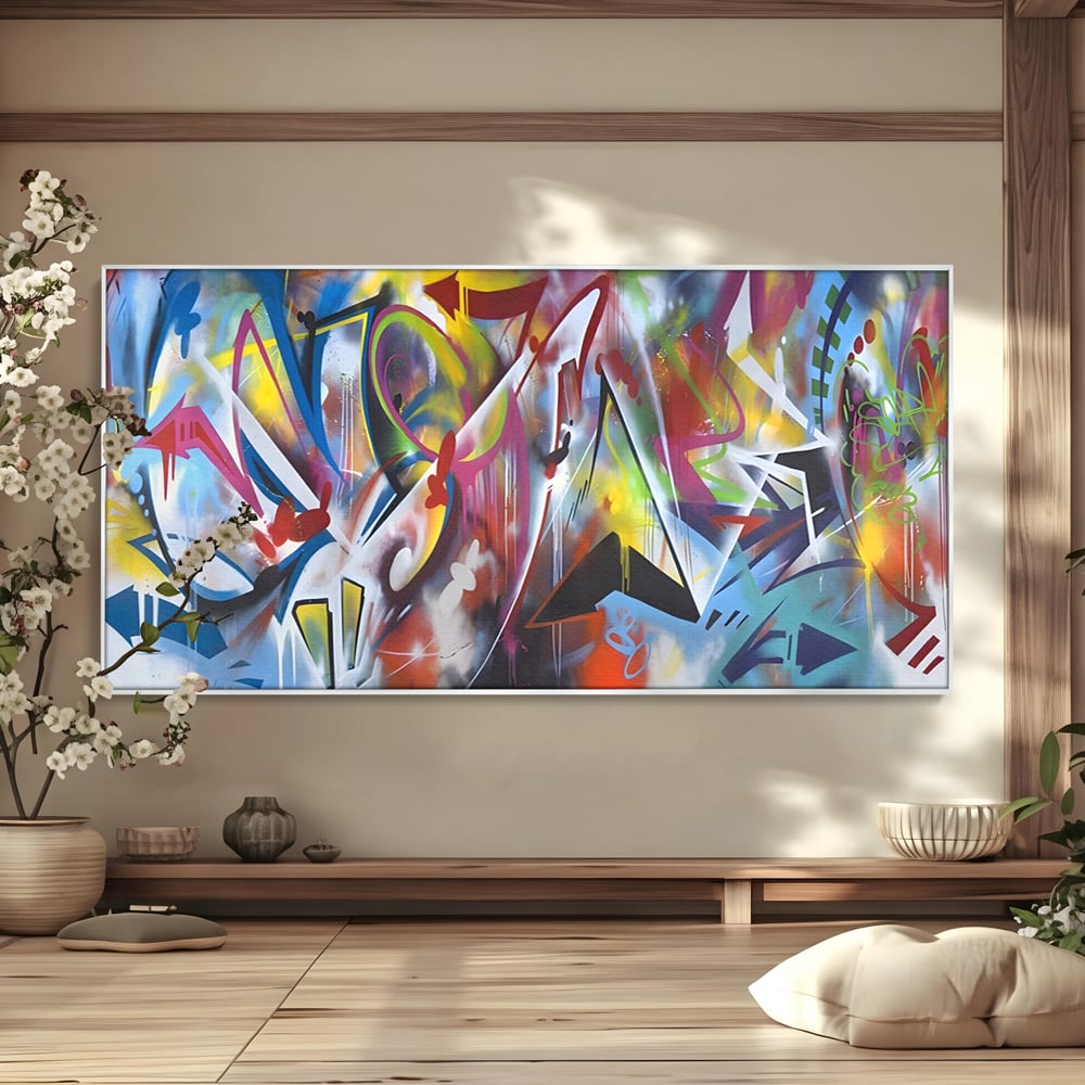 Tablou Canvas Premium LuxCanva® A1210, Graffiti Blue , Decorativ, Living, Arta Stradala, Colorat, Hol, Culori Vibrante