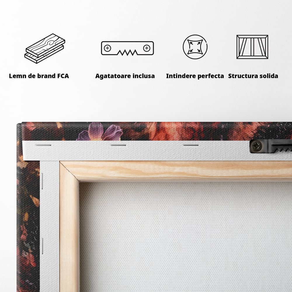 Tablou Canvas Premium LuxCanva® A1211, Lion With Flowers , Leu, Regele Junglei, Flori, Colorat, Safari, Culori Vibrante