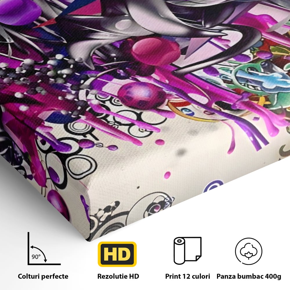 Tablou Canvas Premium LuxCanva® A1213, Art Flowers ,  Decorativ, Living, Colorat, Flori, Inimi, Mov, Dormitor, Culori Vibrante
