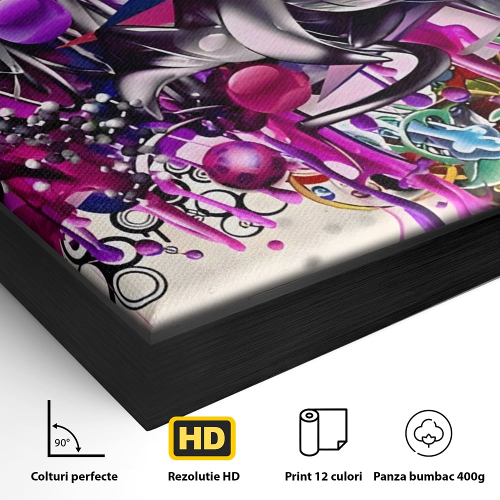 Tablou Canvas Premium LuxCanva® A1213, Art Flowers ,  Decorativ, Living, Colorat, Flori, Inimi, Mov, Dormitor, Culori Vibrante