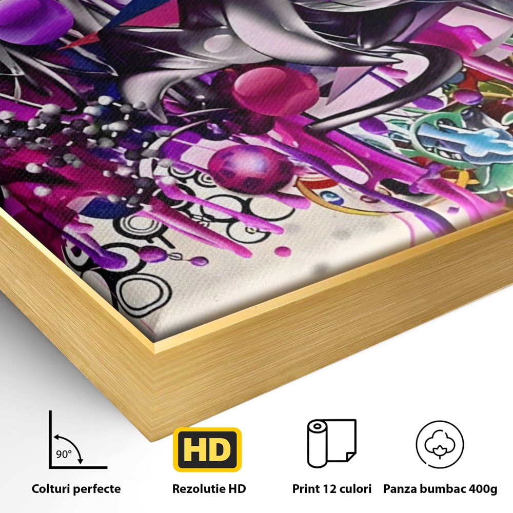 Tablou Canvas Premium LuxCanva® A1213, Art Flowers ,  Decorativ, Living, Colorat, Flori, Inimi, Mov, Dormitor, Culori Vibrante