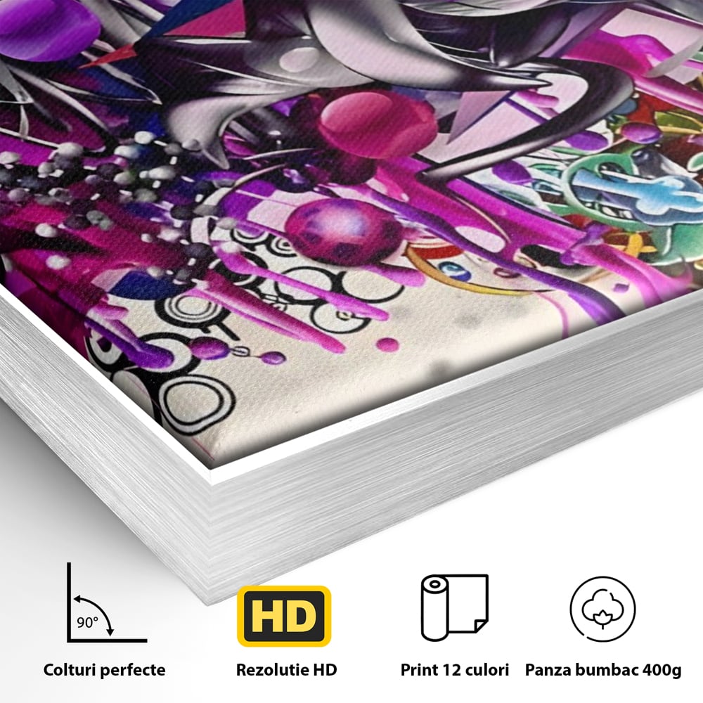 Tablou Canvas Premium LuxCanva® A1213, Art Flowers ,  Decorativ, Living, Colorat, Flori, Inimi, Mov, Dormitor, Culori Vibrante