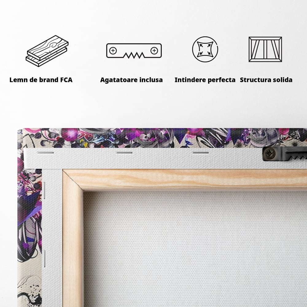 Tablou Canvas Premium LuxCanva® A1213, Art Flowers ,  Decorativ, Living, Colorat, Flori, Inimi, Mov, Dormitor, Culori Vibrante