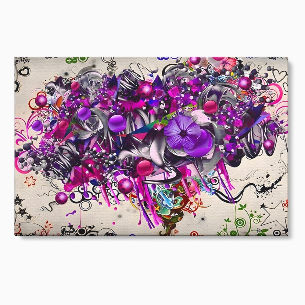 Tablou Canvas Premium LuxCanva® A1213, Art Flowers ,  Decorativ, Living, Colorat, Flori, Inimi, Mov, Dormitor, Culori Vibrante