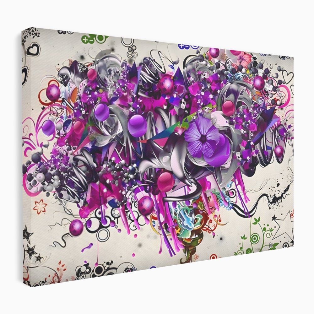 Tablou Canvas Premium LuxCanva® A1213, Art Flowers ,  Decorativ, Living, Colorat, Flori, Inimi, Mov, Dormitor, Culori Vibrante