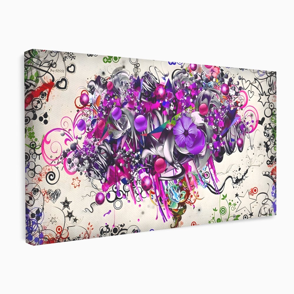 Tablou Canvas Premium LuxCanva® A1213, Art Flowers ,  Decorativ, Living, Colorat, Flori, Inimi, Mov, Dormitor, Culori Vibrante