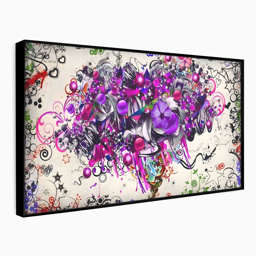 Tablou Canvas Premium LuxCanva® A1213, Art Flowers ,  Decorativ, Living, Colorat, Flori, Inimi, Mov, Dormitor, Culori Vibrante