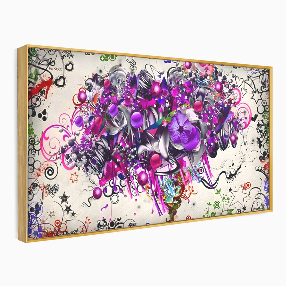 Tablou Canvas Premium LuxCanva® A1213, Art Flowers ,  Decorativ, Living, Colorat, Flori, Inimi, Mov, Dormitor, Culori Vibrante