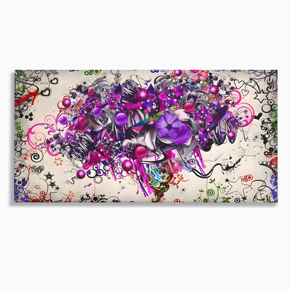 Tablou Canvas Premium LuxCanva® A1213, Art Flowers ,  Decorativ, Living, Colorat, Flori, Inimi, Mov, Dormitor, Culori Vibrante