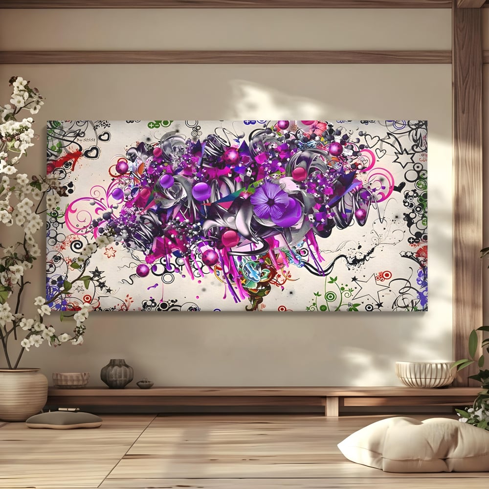 Tablou Canvas Premium LuxCanva® A1213, Art Flowers ,  Decorativ, Living, Colorat, Flori, Inimi, Mov, Dormitor, Culori Vibrante