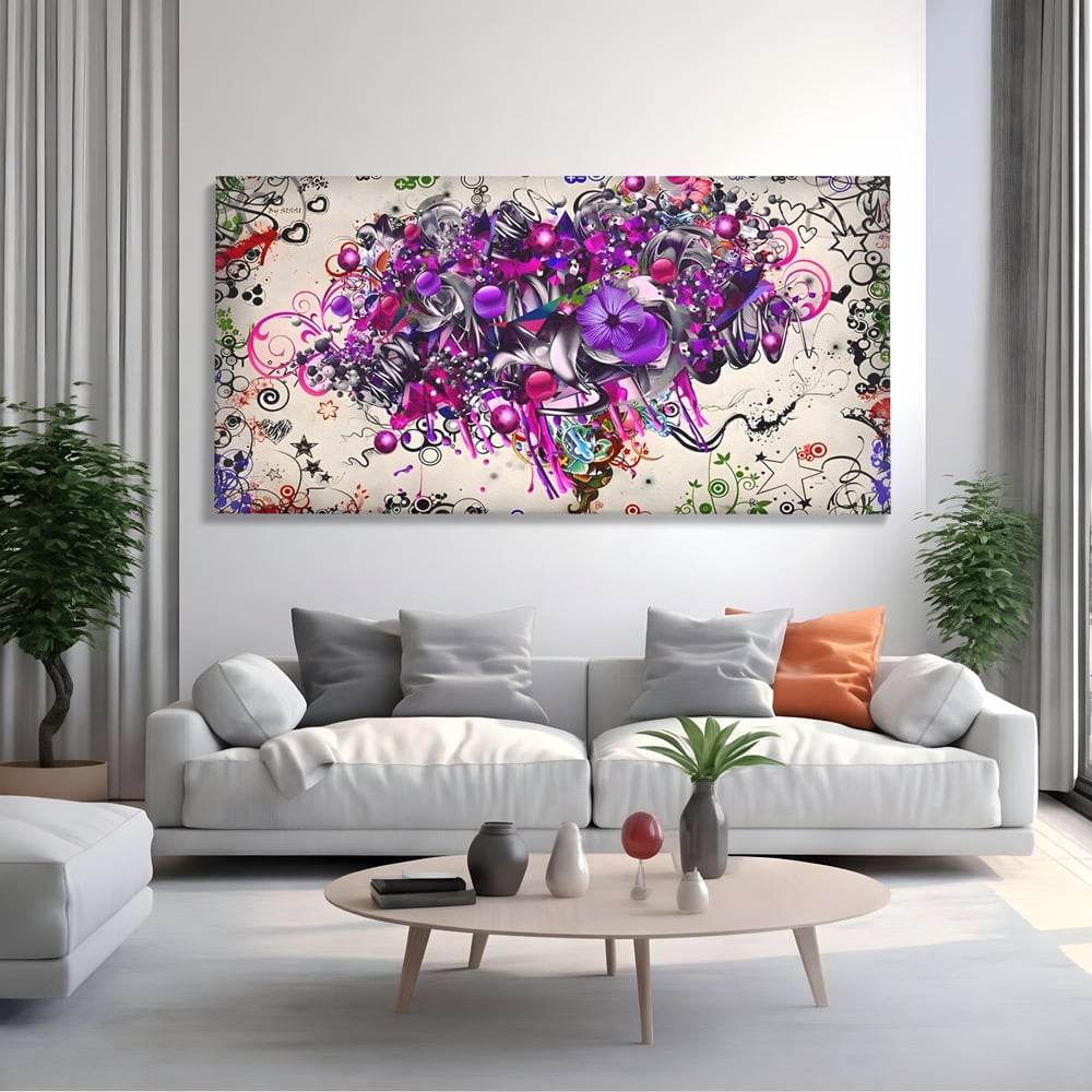 Tablou Canvas Premium LuxCanva® A1213, Art Flowers ,  Decorativ, Living, Colorat, Flori, Inimi, Mov, Dormitor, Culori Vibrante