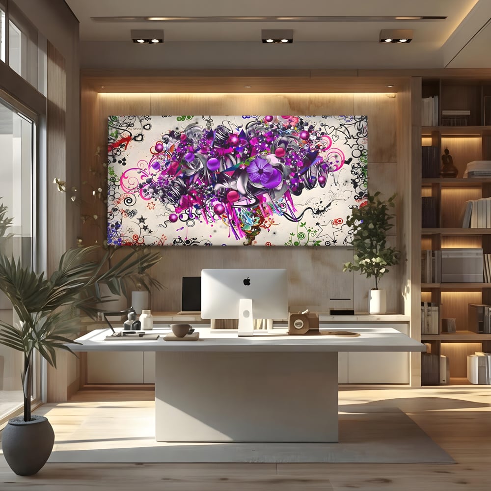 Tablou Canvas Premium LuxCanva® A1213, Art Flowers ,  Decorativ, Living, Colorat, Flori, Inimi, Mov, Dormitor, Culori Vibrante