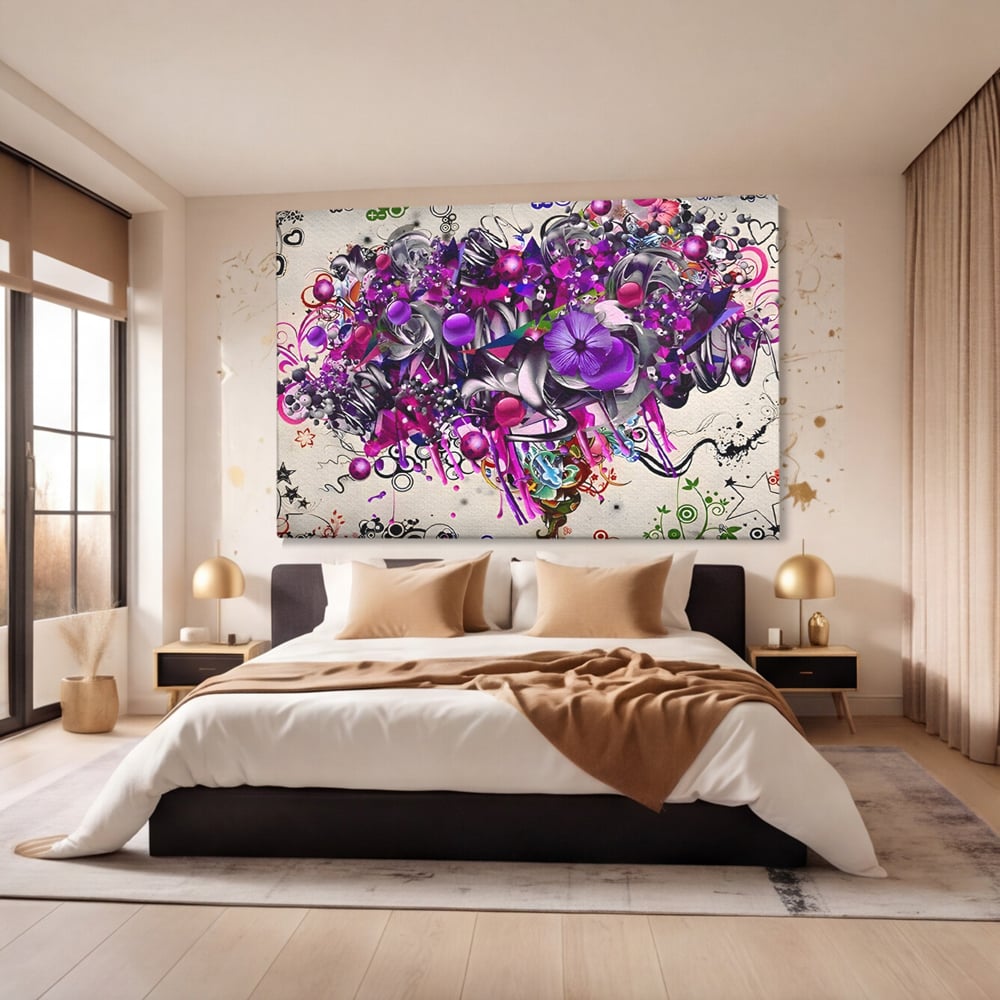 Tablou Canvas Premium LuxCanva® A1213, Art Flowers ,  Decorativ, Living, Colorat, Flori, Inimi, Mov, Dormitor, Culori Vibrante