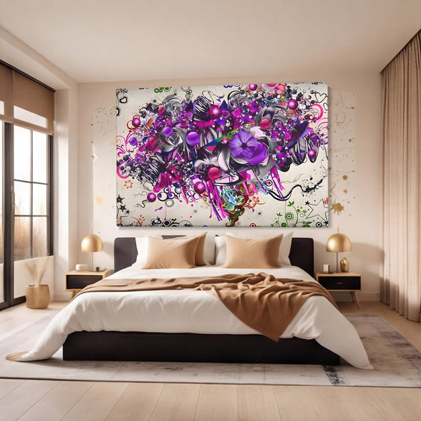 Tablou Canvas Premium LuxCanva® A1213, Art Flowers ,  Decorativ, Living, Colorat, Flori, Inimi, Mov, Dormitor, Culori Vibrante